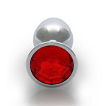 Ouch! Round Gem Butt Plug Small Silver/Ruby Red OU793