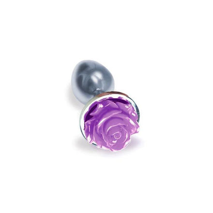 The Silver Starter Rose , Floral Stainless Steel Butt Plug - Purple