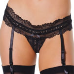 Coquette- Lace Waist Thong With Garters OS BLK 22332