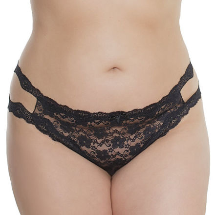 COQUETTE- Crotchless Lace Thong Blk OSXL 7246X